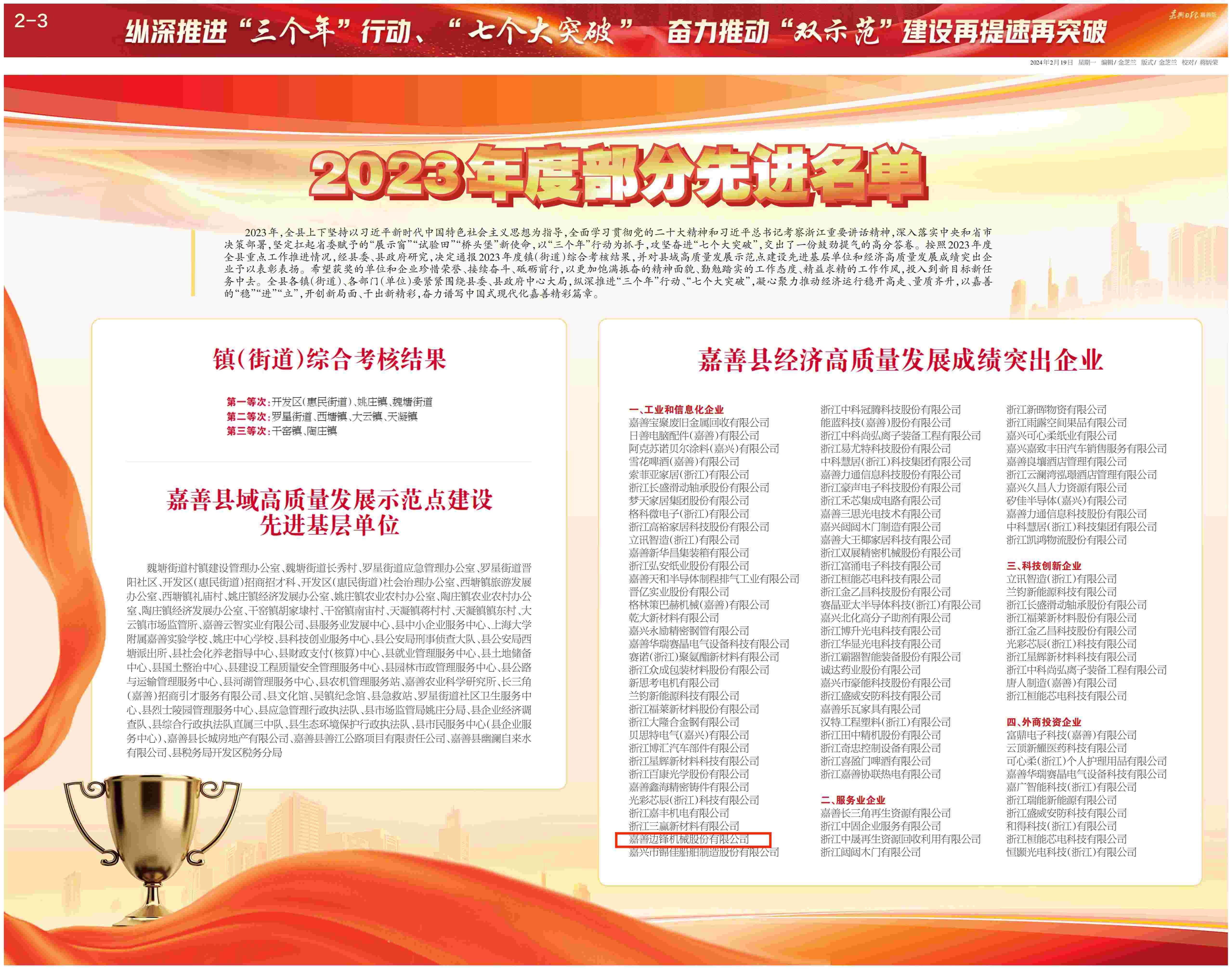 嘉善县,经济高质量发展,成绩突出企业